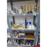 SELECTION OF VARIOUS ITEMS INCLUDING CASED SILVER PLATE CUTLERY, BRASS CANDLESTICKS,