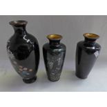 PAIR OF CLOISONNE VASES - 15CM TALL & 1 OTHER Condition Report: Pair in good