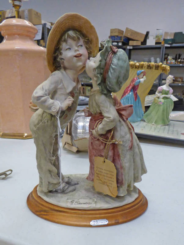 CAPODIMONTE FIGURE SET OF A GIRL KISSING A BOY