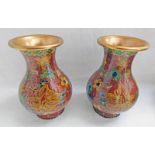 PAIR OF CLOISONNE FLORAL DECORATED VASES - 13CM TALL