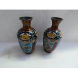 PAIR OF JAPANESE CLOISONNE VASES DECORATED WITH DRAGONS - 15CM TALL