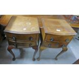 PAIR WALNUT BEDSIDE CHESTS WITH 2 DRAWERS & QUEEN ANNE SUPPORTS