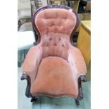 19TH CENTURY MAHOGANY GENTLEMANS ARMCHAIR ON CABRIOLE SUPPORTS