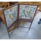 EARLY 20TH CENTURY MAHOGANY AND TAPESTRY 2 PART FOLDING SCREEN