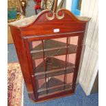 19TH CENTURY MAHOGANY WALL MOUNTED CORNER CABINET