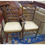 SET OF 6 OAK DINING CHAIRS WITH LADDER BACK,