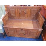 19TH CENTURY CARVED OAK MONKS BENCH