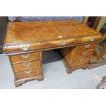 19TH CENTURY INLAID WALNUT TWIN PEDESTAL DESK WITH SHAPED FRONT & 9 DRAWERS ON BRACKET SUPPORTS