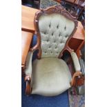 19TH CENTURY STYLE GENTLEMAN'S ARMCHAIR ON CABRIOLE SUPPORTS