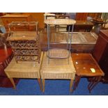 PAIR OF BAMBOO & WICKER OCCASIONAL TABLES, NEST OF 3 WALNUT TABLES,