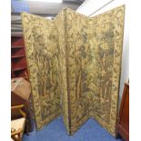 EARLY 4 PART SCREEN WITH HUNTING SCENE DECORATION Condition Report: Plain brown