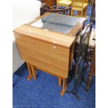 OAK SQUARE MIRROR OCCASIONAL TABLE, GATELEG TABLE, MAHOGANY FOOTSTOOL,