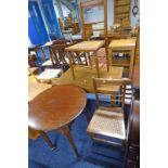 20TH CENTURY OAK FOLD OUT DINING TABLE AND PAIR OF WALNUT HAND CHAIRS WITH BERGERE SEATS & EARLY