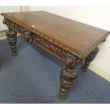 19TH CENTURY CARVED OAK CENTRE TABLE WITH 2 DRAWERS & BALUSTER SUPPORTS 133CM LONG