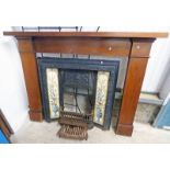 PINE FIRE SURROUND & CAST IRON & TILE FIRE SUPPORT Condition Report: 153cm wide,