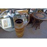 ELEPHANT CARVED OCCASIONAL TABLE, FRAMED MIRRORS, POTTERY VASE, MODERN BUSH RADIO,