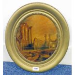 OVAL GILT FRAMED OIL PAINTING WITH LABEL TO RESERVE ARBROATH ABBEY 30 X 25 CM