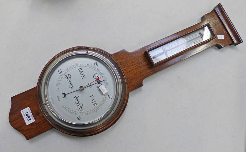 OAK BAROMETER WITH SILVERED DIAL