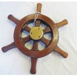 EARLY 20TH CENTURY TEAK SHIPS WHEEL WITH BRONZE CENTRE 44CM ACROSS