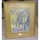 HARRY MANLY ROYAL MILE EDINBURGH GILT FRAMED WATERCOLOUR SIGNED AND DATED 1912 30 X 23 CM