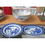 19TH CENTURY CHINESE BLUE & WHITE PLATES & BOWL Condition Report: Bowl has a crack
