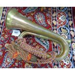 COPPER AND BRASS BUGLE WITH BRASS AUSTRALIAN UNIVERSITY BADGE TO SIDE Condition Report: