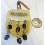 SEALSKIN SPORRAN THISTLE DECORATION AND PLAID BROOCH