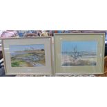 PAIR OF FRAMED DRAPER EMBROIDERY PICTURES: "TREE AT IKEN CLIFF" & "DEBEN SHORE"