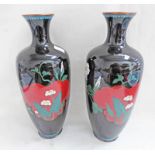 PAIR OF CHINESE CLOISONNE VASES WITH WHITE FLORAL DECORATION - 24CM TALL Condition