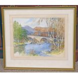 JACKSON SIMPSON - (ARR) BRIDGE OVER THE DEE SIGNED GILT FRAMED WATER COLOUR 24.