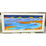 IAIN CARBY- (ARR) TAMERA BAY FRAMED OIL ON CANVAS SIGNED 39 X 100 CM