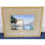 G.R.H WATSON ON THE DANUBE IN THE SUMMER SIGNED FRAMED WATERCOLOUR 24 X 33.