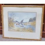 JACKSON SIMPSON STARTLED DUCKS SIGNED FRAMED WATERCOLOUR 33 X 46.