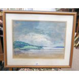 J MARSHALL COASTAL SCENE SIGNED GILT FRAMED WATER COLOUR 34 X 49 CMS