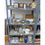 LARGE SELECTION OF STORAGE, TOFFEE TINS, ETC, PICQUOT TEAWARE, GLASSES,