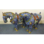 PAIR CHINESE CLOISONNE HORSES WITH FLORAL DECORATION 58CM TALL (28) Condition Report: