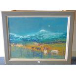 NAEL HANNA - (ARR) CATTLE GRAZING ANGUS SIGNED FRAMED OIL PAINTING 74.5 X 99.