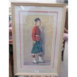 M NEGGIT KILTED SOLDIER SIGNED GILT FRAMED WATER COLOUR 49 X 28 CM