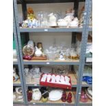 LARGE SELECTION OF VARIOUS PORCELAIN TEAWARE, GLASSWARE, CHINESE ROSE JUG,