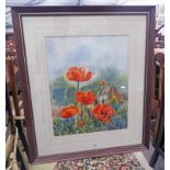 FRAMED WATERCOLOUR POPPIES IN A FIELD SIGNED A D FORBES 51 X 40 CM