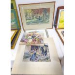 FRAMED COLIN GIBSON 'AT DENFIELD' WATERCOLOUR, UNFRAMED STILL LIFE WATERCOLOUR BY CAROLINE HERD,