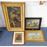 SELECTION OF PAINTINGS INCLUDING PASTEL OF A KITTEN SIGNED A ALLAN,