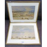 2 GILT FRAMED WATERCOLOURS OF COASTAL SCENES AT ABERDEEN - 23 X 35 CM