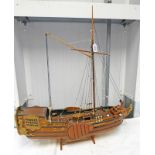 MODEL OF A SINGLE MASTED SHIP ON STAND 78CM TALL