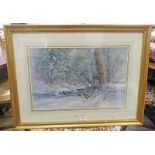 FRAMED WATER COLOUR PHEASANTS IN SNOW SCENE SIGNED WILLIAM S.