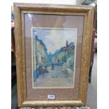 JAMES KAY OLD WOMAN IN STREET SIGNED GILT FRAMED WATER COLOUR 30 X 21 CM