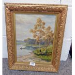 W S MYLES LOCH AND BIRCHES SIGNED GILT FRAMED OIL PAINTING 35 X 25 CM