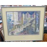 THORA CLYNE WEDDING BREAKFAST SIGNED FRAMED WATER COLOUR 56 X 76 CM