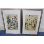 2 FRAMED CONTINENTAL WATER COLOURS 33 X 23 CM