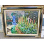 FRAMED OIL PAINTING GIRL WITH UMBRELLA AFTER CLAUDE MONET 59 X 79 CM